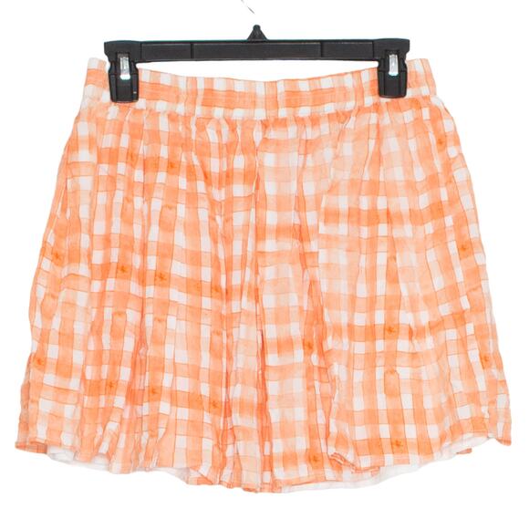 Urban Outfitters Skirt Pleated Mini Gingham Preppy Retro Button Up Orange Medium - Picture 6 of 6